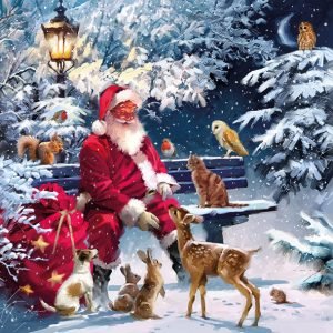 Lunch Napkin - Santa on Bench