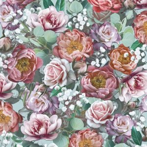 Lunch Napkin - Vintage Flowers GREEN