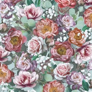 Cocktail Napkin - Vintage Flowers GREEN