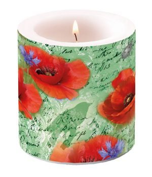 Candle SMALL - Painted Poppies GREEN