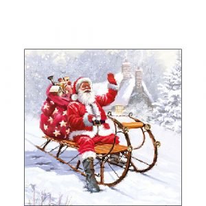 Cocktail Napkin - Santa on Sledge