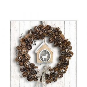 Cocktail Napkin - Pine Cone Wreath