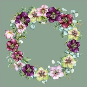 Lunch Napkin - Christmas Rose Green