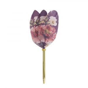Writing Instrument (FEATHER PEN) - Spring Flowers on Wine (Petal Style Feather)