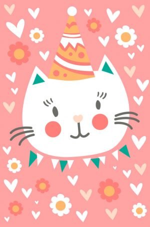 Greeting Card (Baby) - 3D Kitty Cat in Party Hat (Lenticular)