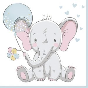 Lunch Napkin - Baby Elephant with Blue Ballon