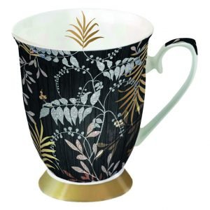 MUG (Fine Bone China) - Luxury Leaves BLACK (250 mL)