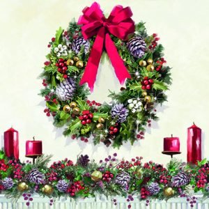 Cocktail Napkin - Bow On Wreath