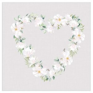 Lunch Napkin - White Flowers Heart GREY
