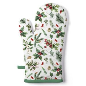 Oven Mitt - Winter Greenery White