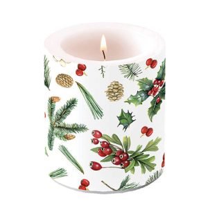 Candle MEDIUM - Winter greenery white
