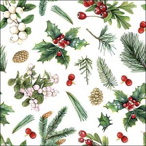 Lunch Napkin - Winter greenery white