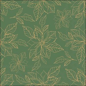Lunch Napkin - Poinsettia Outline GREEN