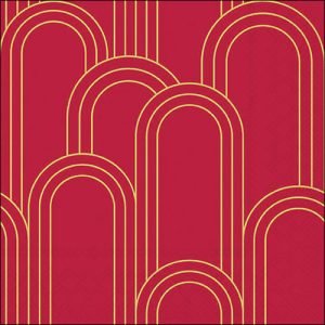 Lunch Napkin - Geometric Lines GOLD/RED