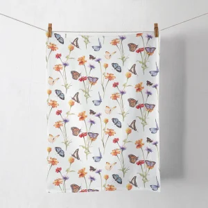 Kitchen Towel - Butterfly Garden WHITE
