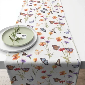 TABLE RUNNER (Cotton) - Butterfly Garden WHITE
