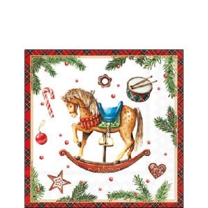 Cocktail Napkin - Classic Rocking Horse WHITE