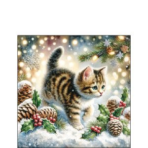 Cocktail Napkin - Cute Cat In The Snow