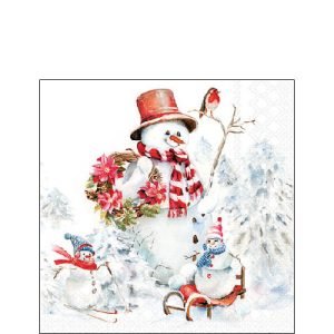 Cocktail Napkin - Sporty Snowmen