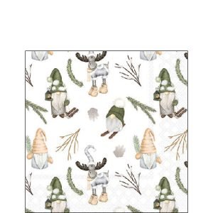 Cocktail Napkin - Forest Gnomes WHITE