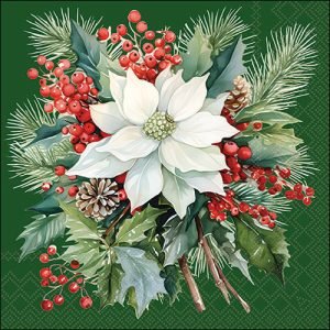 Lunch Napkin - Poinsettia Bouquet GREEN