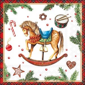 Lunch Napkin - Classic Rocking Horse WHITE