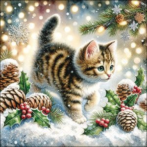 Lunch Napkin - Cute Cat In The Snow
