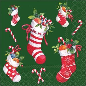 Lunch Napkin - X-mas Stockings GREEN