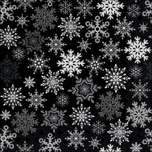 Lunch Napkin - Snowflakes All Over BLACK