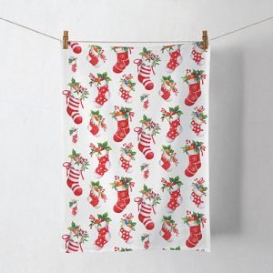 Kitchen Towel - X-mas Stockings WHITE