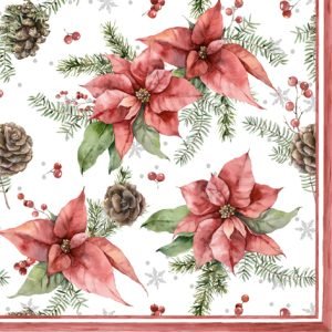 Cocktail Napkin - Poinsettia & Pine Cone
