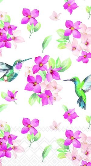 Guest Towels - Diligent Hummingbirds WHITE