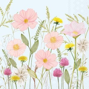 Cocktail Napkin - Pastel Flowers BLUE