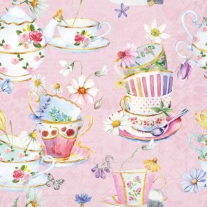 Lunch Napkin - Tea Cups PINK