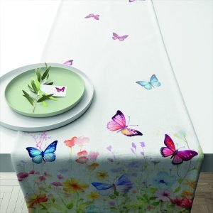 TABLE RUNNER (Cotton) - Butterflies In Field WHITE