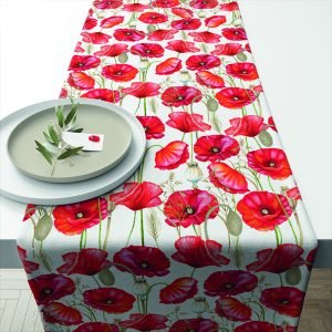 TABLE RUNNER (Cotton) - Poppy All Over WHITE
