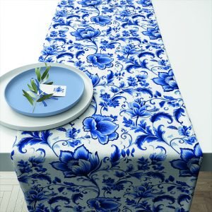 TABLE RUNNER (Cotton) - Delft BLUE Florals