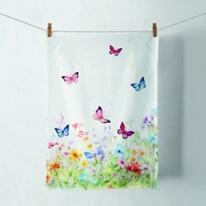 Kitchen Towel - Butterflies In Field WHITE