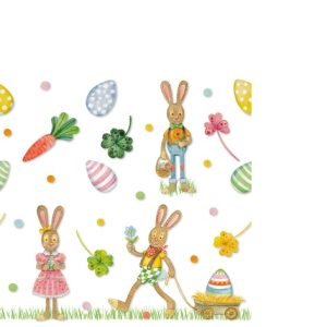 Cocktail Napkin - Playful Bunnies WHITE