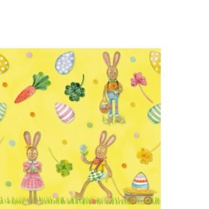 Cocktail Napkin - Playful Bunnies YELLOW