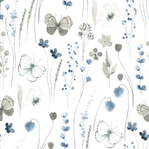 Lunch Napkin - Delicate Flowers With Butterflies Navy