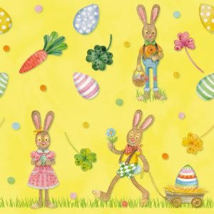 Lunch Napkin - Playful Bunnies YELLOW