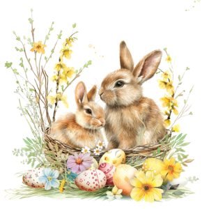 Lunch Napkin - Bunnies In A Basket