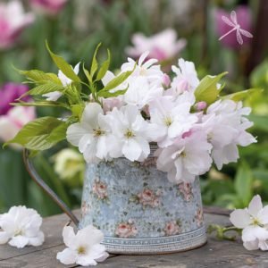 Lunch Napkin - WHITE Crabapples In Vintage Vase
